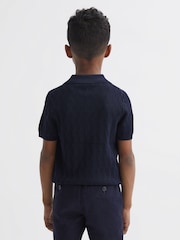Reiss Navy Ubud Senior Half-Zip Textured Polo T-Shirt - Image 5 of 6
