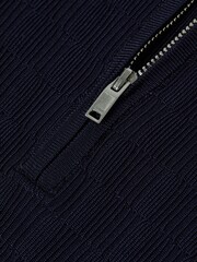 Reiss Navy Ubud Senior Half-Zip Textured Polo T-Shirt - Image 6 of 6