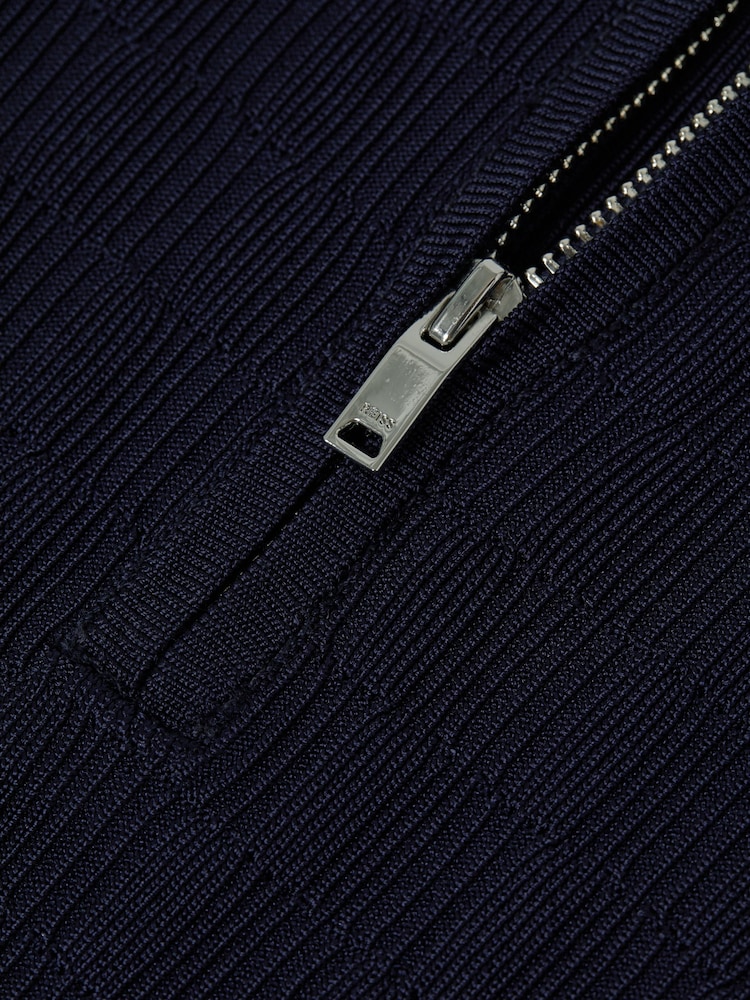 Reiss Navy Ubud Senior Half-Zip Textured Polo T-Shirt - Image 6 of 6
