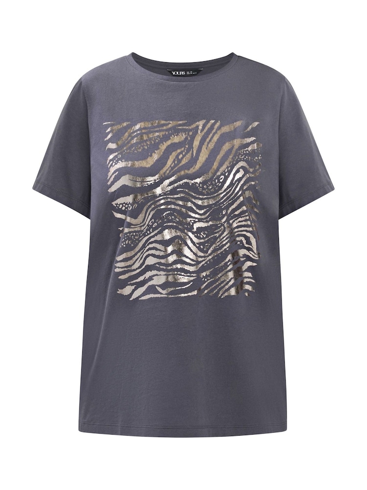 Grau - Yours Curve Placement Set In Sleeve Zebra Foil T-Shirt - Bild 5 von 5