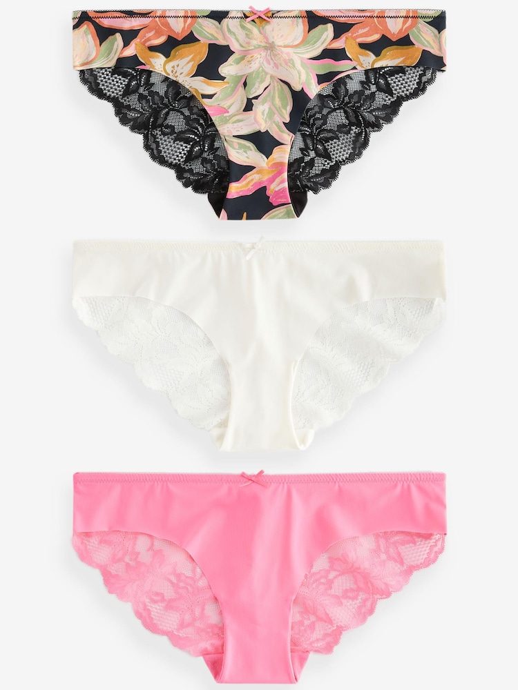 Schwarz geblümt/Rosa/Creme - Nahtlose Slips mit Spitzenrückseite im 3er-Pack - Bild 2 von 5 Schwarz geblümt/Rosa/Creme - Nahtlose Slips mit Spitzenrückseite im 3er-Pack - Bild 2 von 5