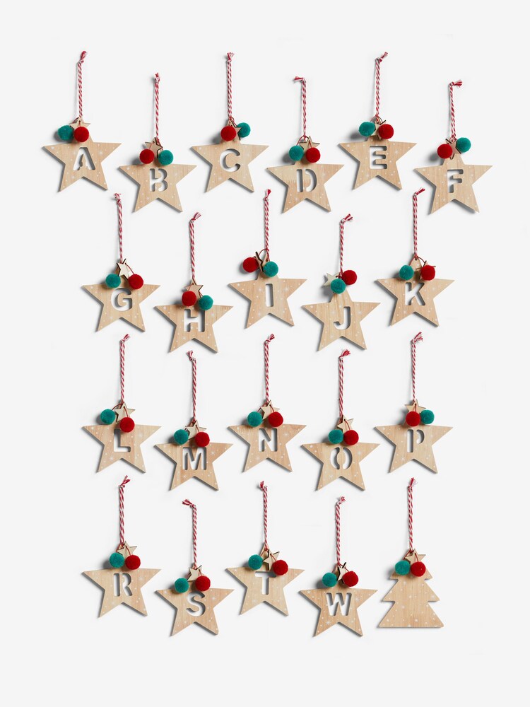 Set of 2 Red Wooden Star Alphabet Christmas Baubles - Image 2 of 3