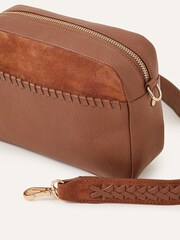 Accessorize Brown Leather Stitch Detail Camera Bag - Image 3 of 4