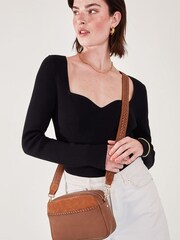 Accessorize Brown Leather Stitch Detail Camera Bag - Image 4 of 4