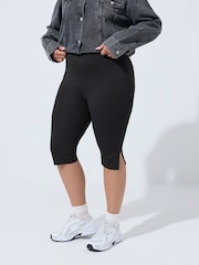 Yours Curve Black Slit Capri Trousers - Image 2 of 7