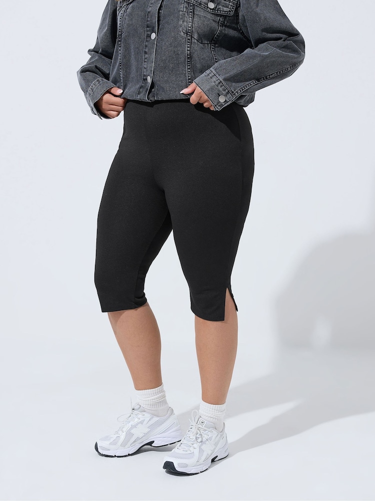 Yours Curve Black Slit Capri Trousers - Image 2 of 7 Yours Curve Black Slit Capri Trousers - Image 2 of 7
