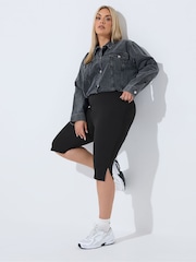 Yours Curve Black Slit Capri Trousers - Image 3 of 7
