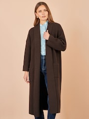 Yumi Brown Knitted Maxi Cardigan With Pockets - Image 1 of 4