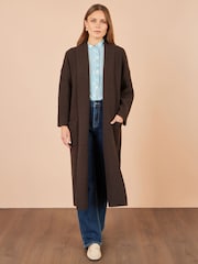 Yumi Brown Knitted Maxi Cardigan With Pockets - Image 2 of 4