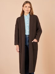 Yumi Brown Knitted Maxi Cardigan With Pockets - Image 3 of 4