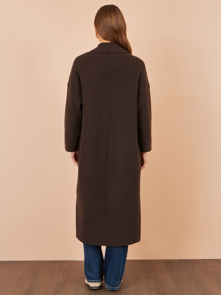 Yumi Brown Knitted Maxi Cardigan With Pockets - Image 4 of 4 Yumi Brown Knitted Maxi Cardigan With Pockets - Image 4 of 4