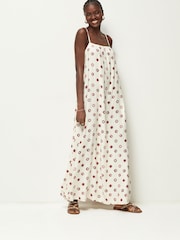 Ecru Tie Back Maxi Dress With Linen - Image 1 of 6