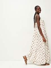 Ecru Tie Back Maxi Dress With Linen - Image 2 of 6
