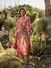 River Island Pink Del Maar Long Sleeve Floral Beaded Fringe Top - Image 3 of 4