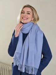 Pure Collection Womens Blue Wool Cashmere Fringed Scarf - Image 1 of 2