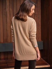 Pure Collection Brown Cashmere Boyfriend Cardigan - Image 2 of 3