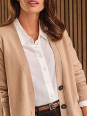 Pure Collection Brown Cashmere Boyfriend Cardigan - Image 3 of 3