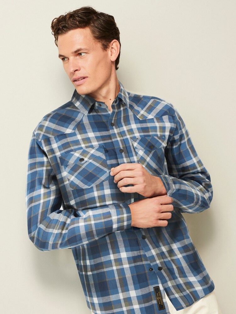 Blue Twin Pocket Check Long Sleeve Shirt - Image 1 of 9