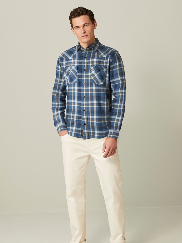 Blue Twin Pocket Check Long Sleeve Shirt - Image 2 of 9 Blue Twin Pocket Check Long Sleeve Shirt - Image 2 of 9