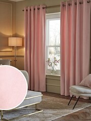Light Pink Matte Velvet Super Thermal Eyelet Curtains - Image 1 of 6