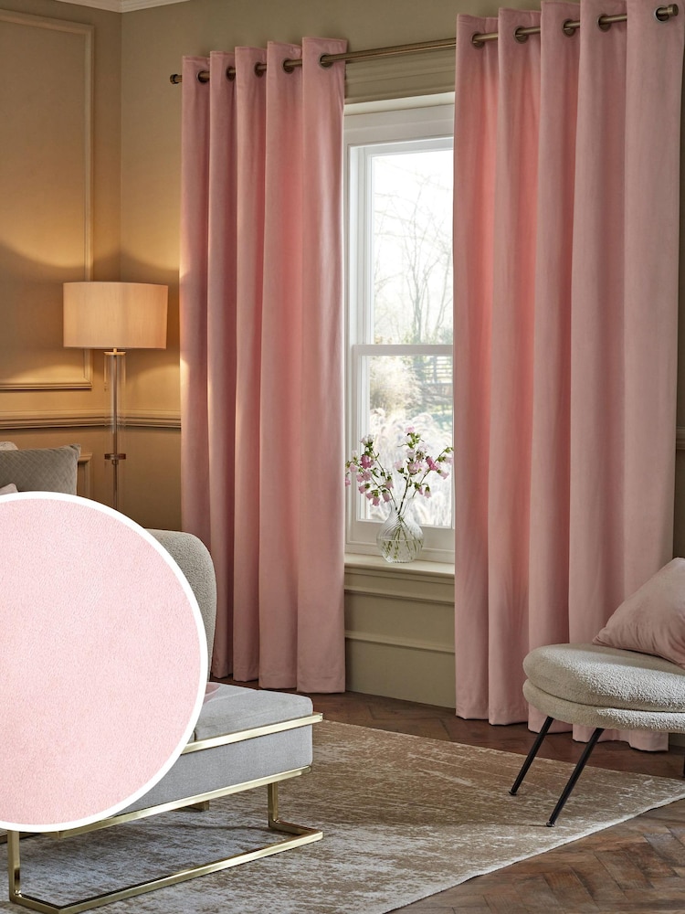 Light Pink Matte Velvet Super Thermal Eyelet Curtains - Image 1 of 6