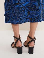 Phase Eight Black Leather Chain Trim Block Heel Sandals - Image 3 of 7
