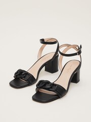 Phase Eight Black Leather Chain Trim Block Heel Sandals - Image 5 of 7