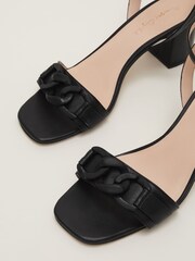 Phase Eight Black Leather Chain Trim Block Heel Sandals - Image 6 of 7