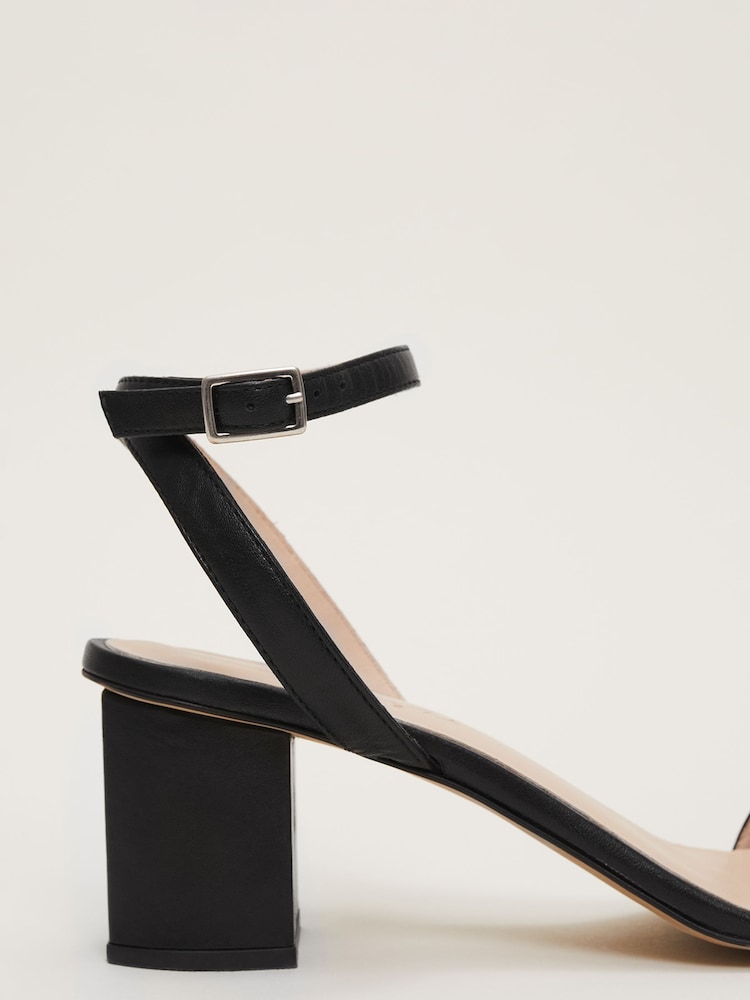 Phase Eight Black Leather Chain Trim Block Heel Sandals - Image 7 of 7 Phase Eight Black Leather Chain Trim Block Heel Sandals - Image 7 of 7