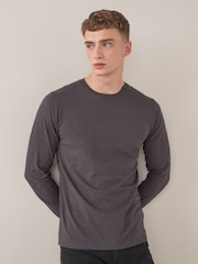 Chiné gris anthracite - Slim Fit (Slim Fit) - T-shirt à manches longues de cou d'équipage - Image 1 of 5