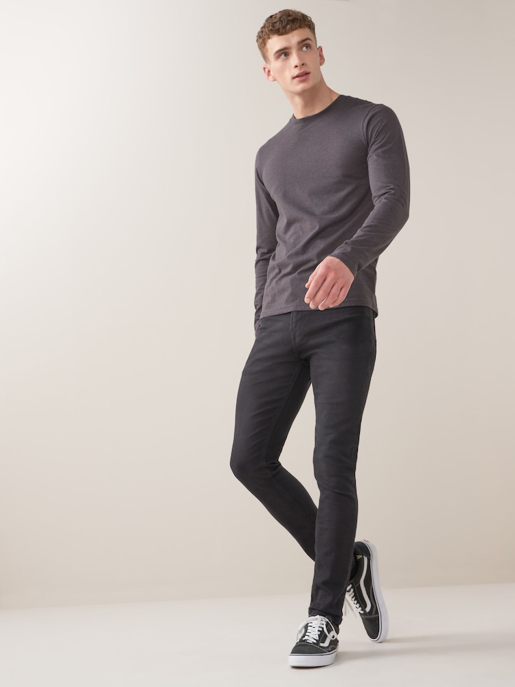 Chiné gris anthracite - Slim Fit (Slim Fit) - T-shirt à manches longues de cou d'équipage - Image 3 of 5