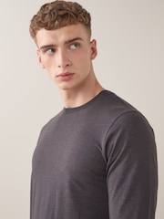 Chiné gris anthracite - Slim Fit (Slim Fit) - T-shirt à manches longues de cou d'équipage - Image 4 of 5