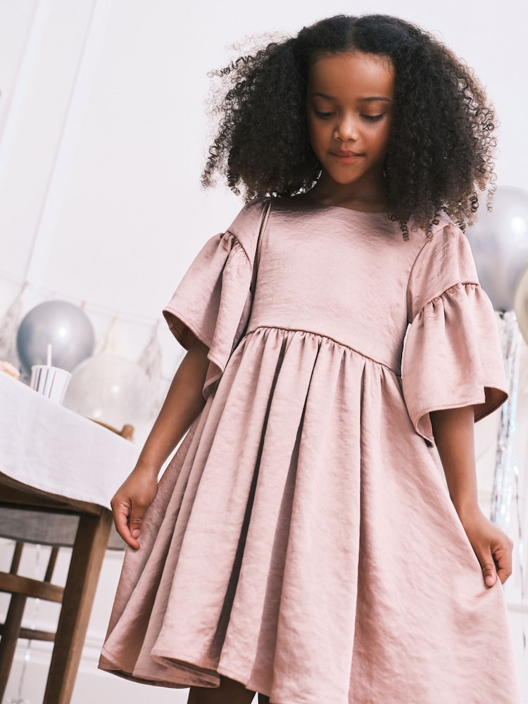 Pale Pink Textured Satin Dress (3-16yrs) - Image 1 of 7