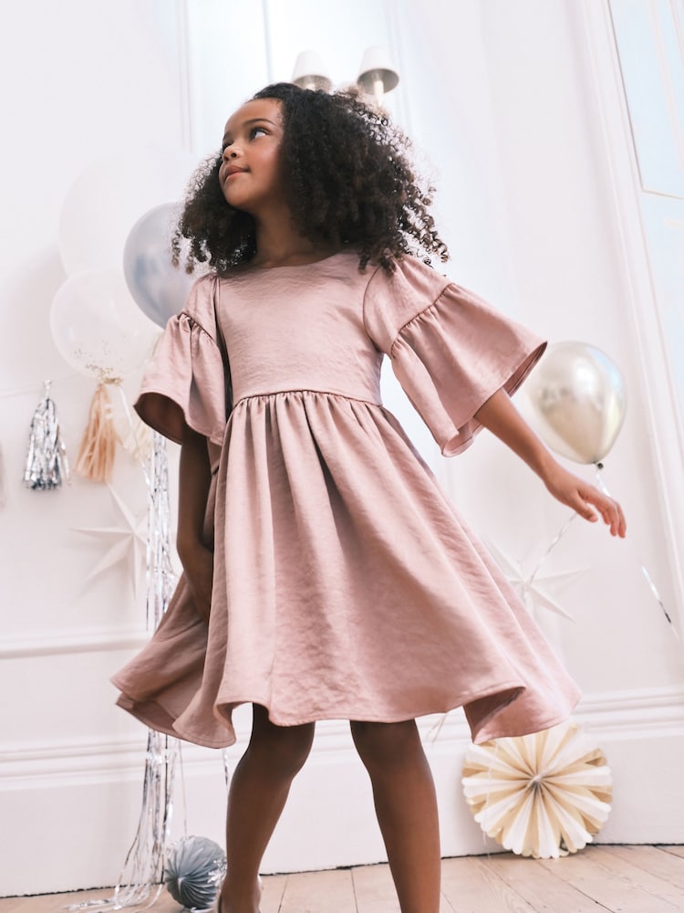 Pale Pink Textured Satin Dress (3-16yrs) - Image 2 of 7
