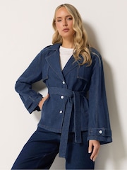 Long Tall Sally Blue Short Denim Trench Coat - Image 1 of 5