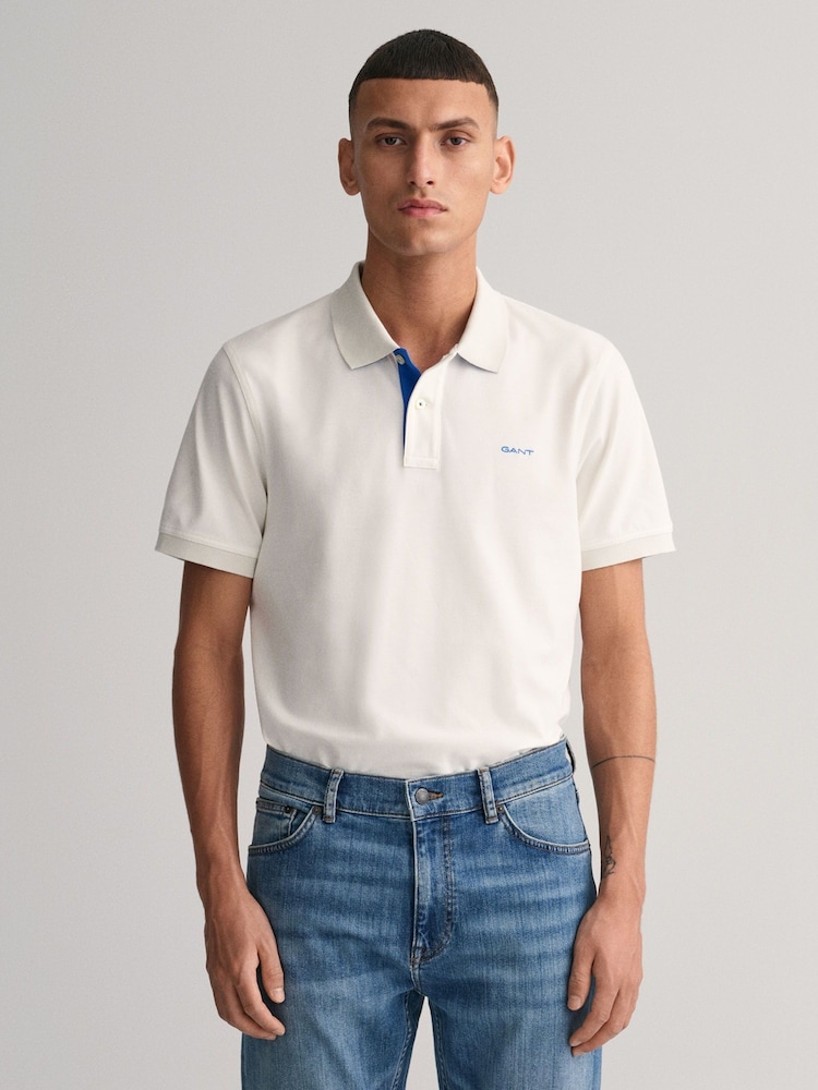 GANT Cream Contrast Collar Polo Shirt - Image 1 of 5