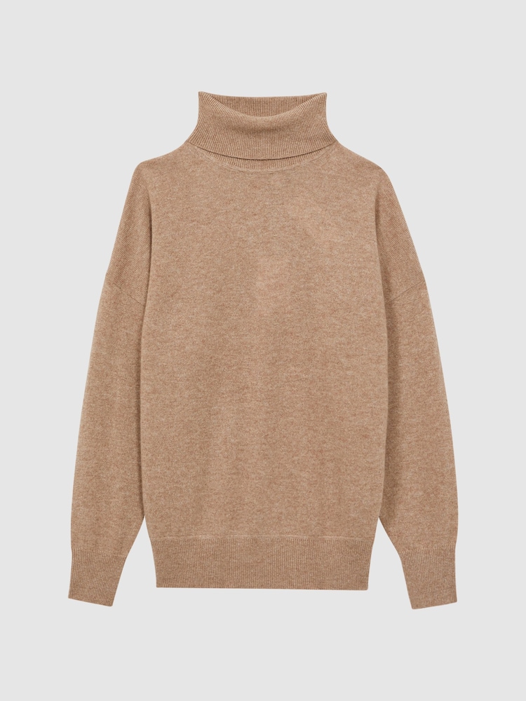 Reiss Camel Mabel Fitted Cashmere Roll Neck Top - Image 2 of 5 Reiss Camel Mabel Fitted Cashmere Roll Neck Top - Image 2 of 5