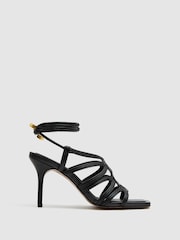Reiss Black Keira Strappy Open Toe Heeled Sandals - Image 1 of 5