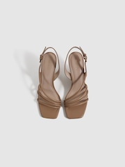 Reiss Nude Anya Leather Strappy Wedge Heels - Image 3 of 5
