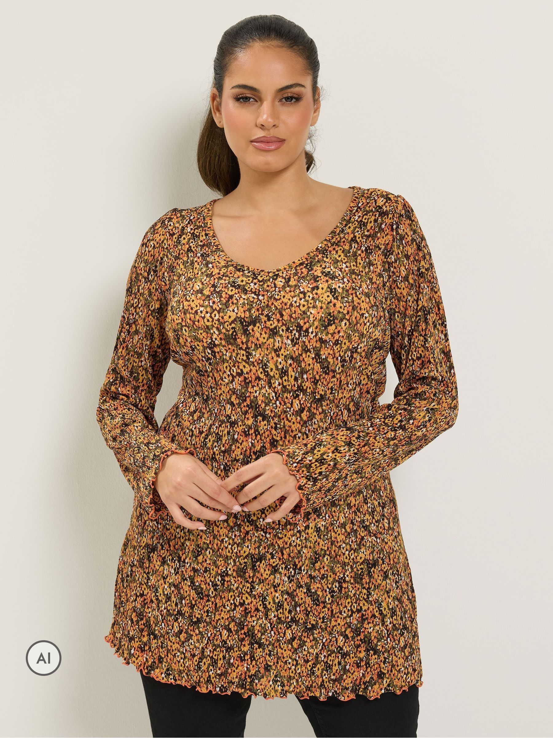 Yours Women's Floral Tunic Top in Orange | Size: 38-40 - Image 2