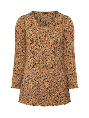 Yours Curve Orange Plisse Fluted Ditsy Floral Tunic Top - Image 5 of 6