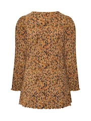 Yours Curve Orange Plisse Fluted Ditsy Floral Tunic Top - Image 6 of 6