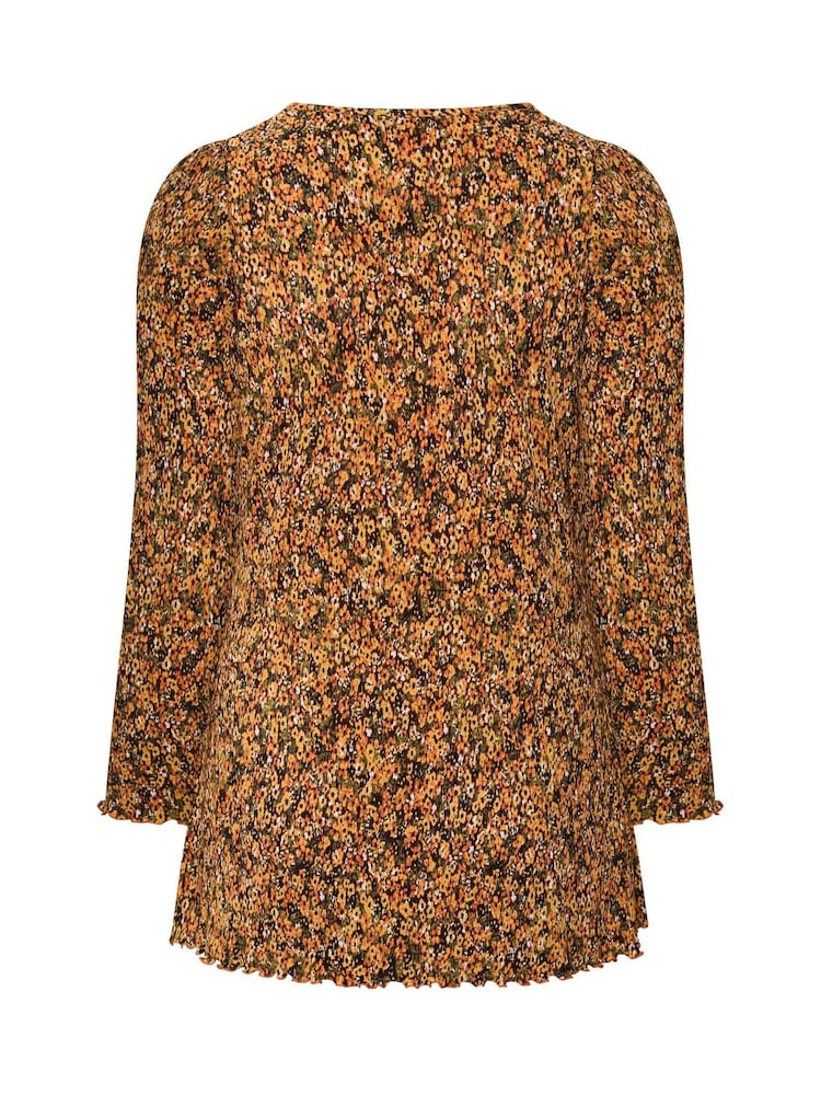 Yours Curve Orange Plisse Fluted Ditsy Floral Tunic Top - Image 6 of 6