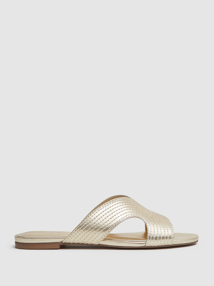 Reiss Gold Rose Leather Slip-On Sandals - Image 1 of 5 Reiss Gold Rose Leather Slip-On Sandals - Image 1 of 5