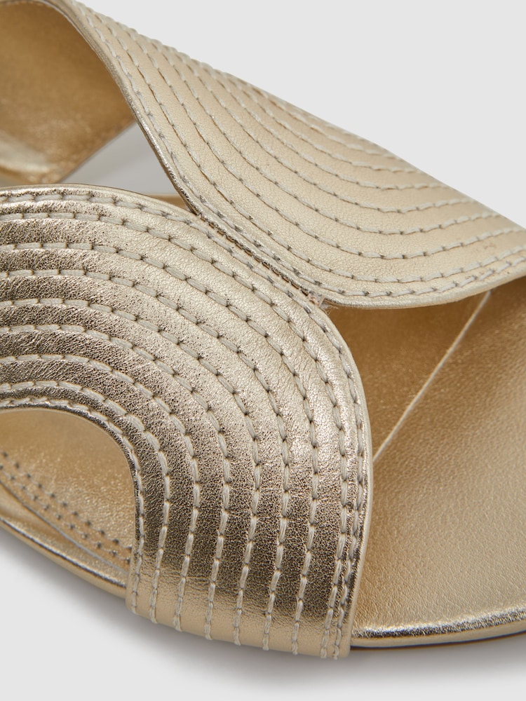 Reiss Gold Rose Leather Slip-On Sandals - Image 5 of 5 Reiss Gold Rose Leather Slip-On Sandals - Image 5 of 5