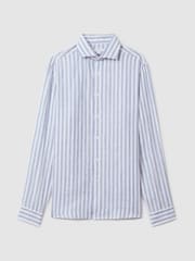 Reiss Soft Blue Herringbone Stripe Ruban Linen Button-Through Shirt - Image 2 of 6