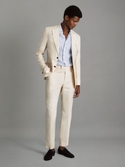 Reiss Soft Blue Herringbone Stripe Ruban Linen Button-Through Shirt - Image 3 of 6