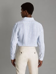 Reiss Soft Blue Herringbone Stripe Ruban Linen Button-Through Shirt - Image 5 of 6