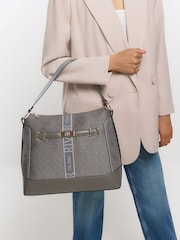 River Island Grey Monogram Webbing Front Slouch Bag - Image 1 of 6