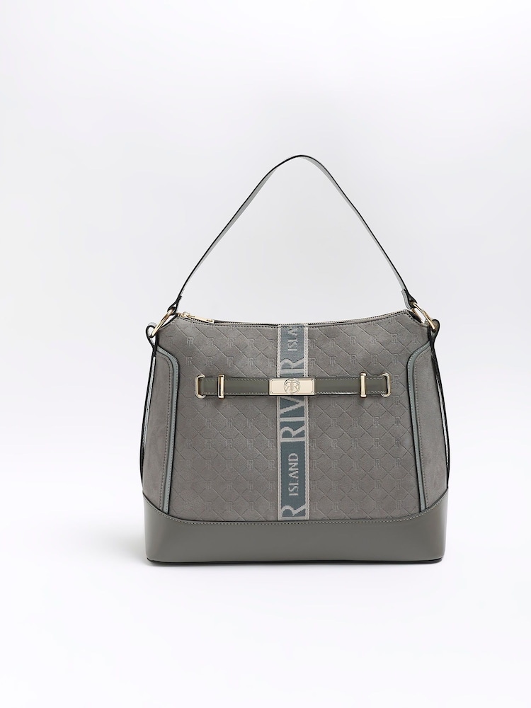 River Island Grey Monogram Webbing Front Slouch Bag - Image 2 of 6